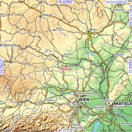 Topographic map of Hadres