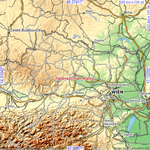 Topographic map of Hadersdorf am Kamp