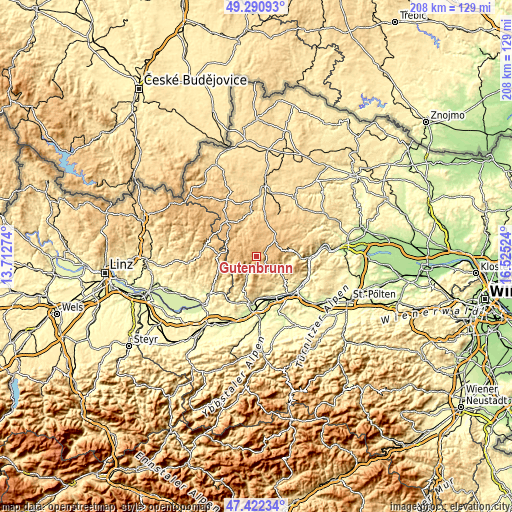 Topographic map of Gutenbrunn