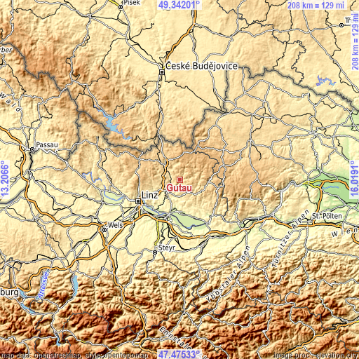 Topographic map of Gutau