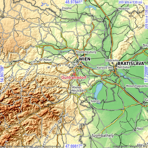 Topographic map of Guntramsdorf