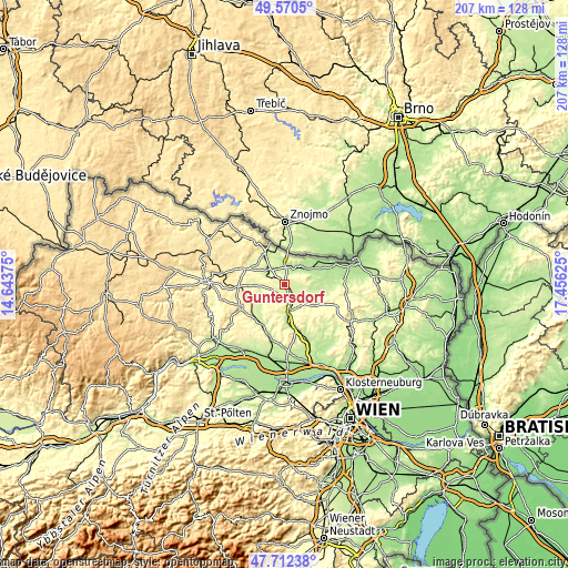Topographic map of Guntersdorf