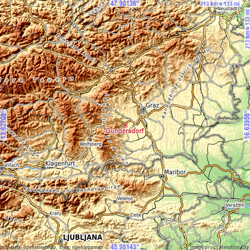 Topographic map of Gundersdorf