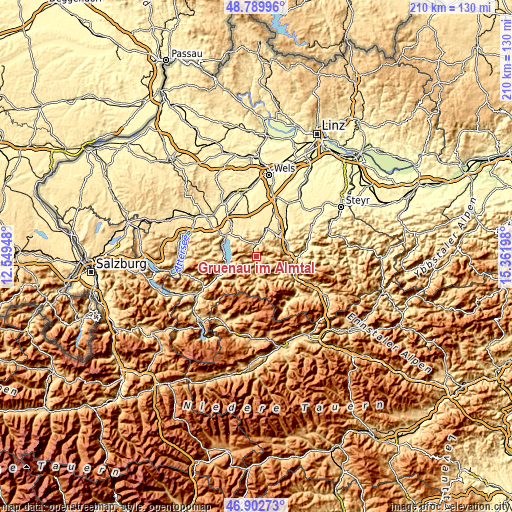 Topographic map of Grünau im Almtal