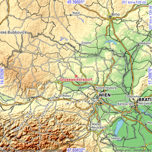 Topographic map of Großweikersdorf
