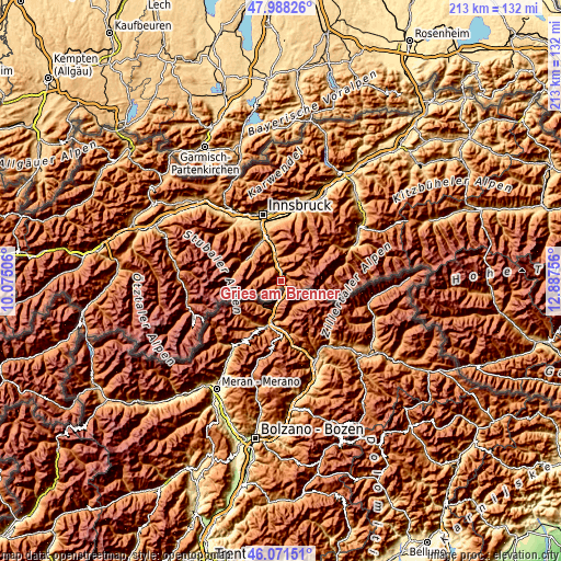 Topographic map of Gries am Brenner