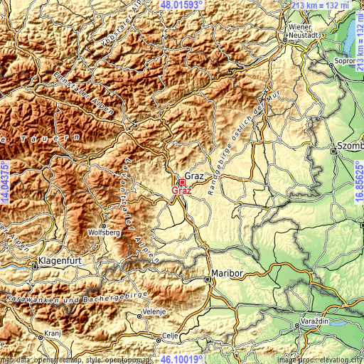 Topographic map of Graz