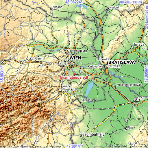 Topographic map of Gramatneusiedl