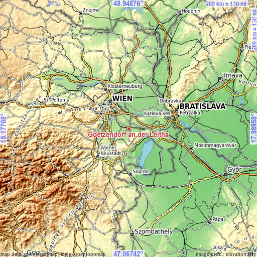 Topographic map of Götzendorf an der Leitha