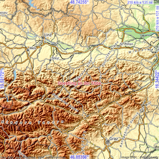 Topographic map of Göstling an der Ybbs