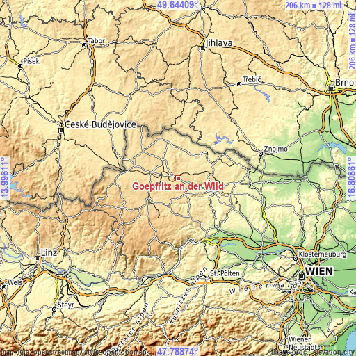 Topographic map of Göpfritz an der Wild