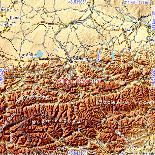 Topographic map of Golling an der Salzach