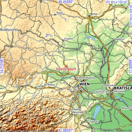 Topographic map of Göllersdorf