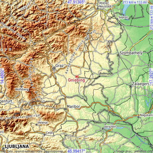 Topographic map of Gniebing