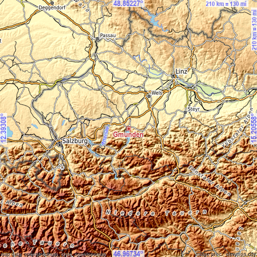 Topographic map of Gmunden
