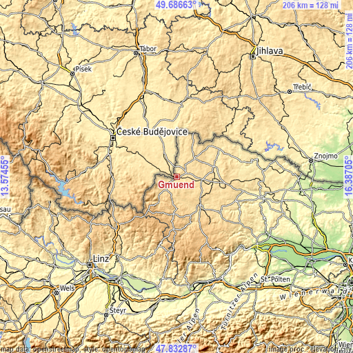 Topographic map of Gmünd