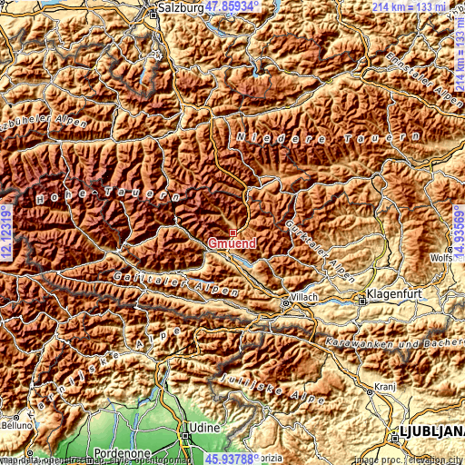 Topographic map of Gmünd