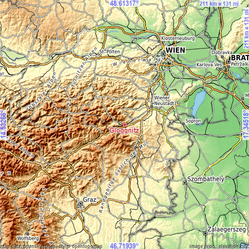 Topographic map of Gloggnitz