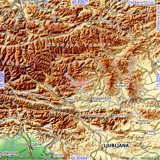 Topographic map of Glödnitz