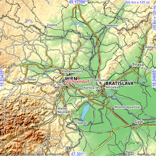 Topographic map of Glinzendorf