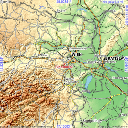 Topographic map of Gießhübl
