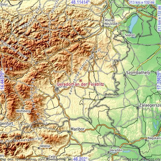 Topographic map of Gersdorf an der Feistritz