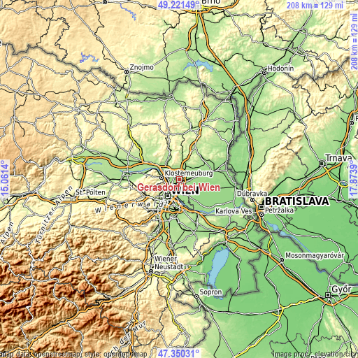Topographic map of Gerasdorf bei Wien