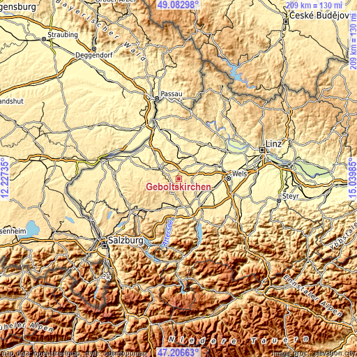 Topographic map of Geboltskirchen