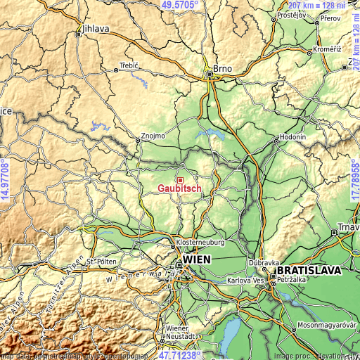 Topographic map of Gaubitsch