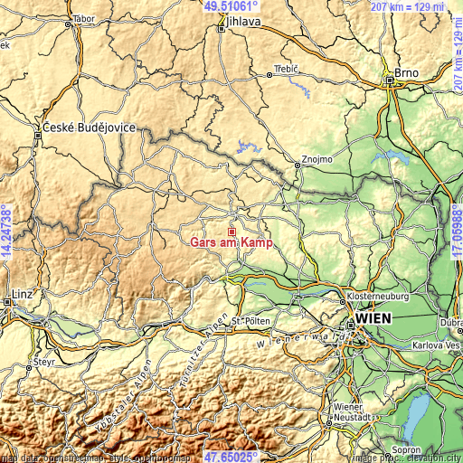 Topographic map of Gars am Kamp