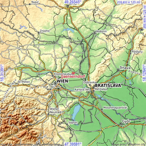 Topographic map of Gänserndorf