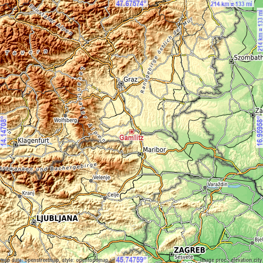 Topographic map of Gamlitz