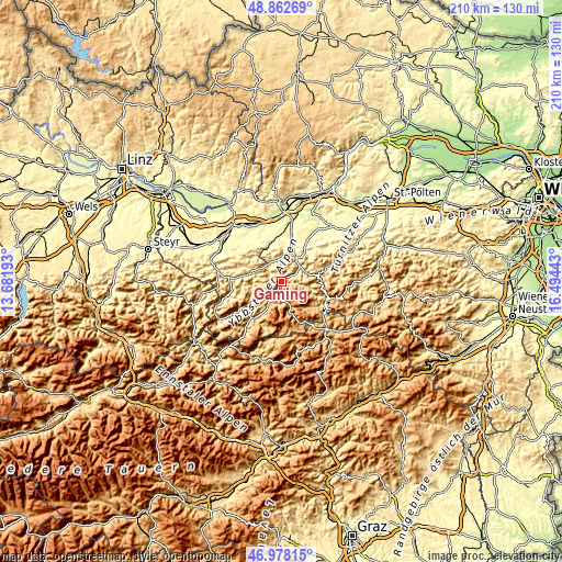 Topographic map of Gaming