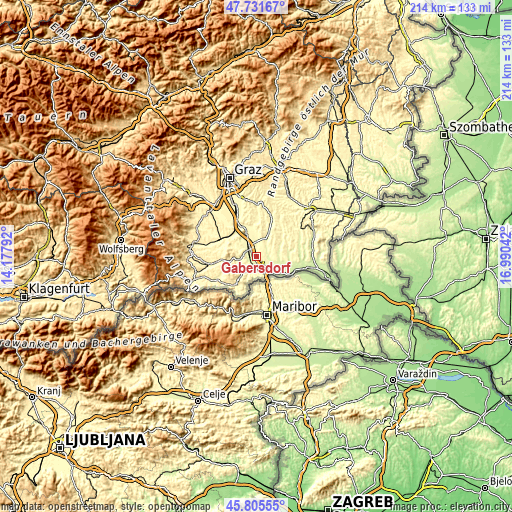 Topographic map of Gabersdorf