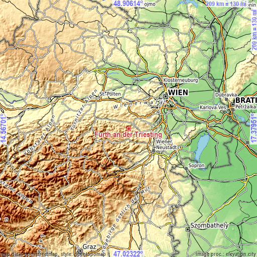 Topographic map of Furth an der Triesting