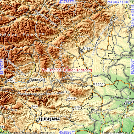 Topographic map of Freiland bei Deutschlandsberg
