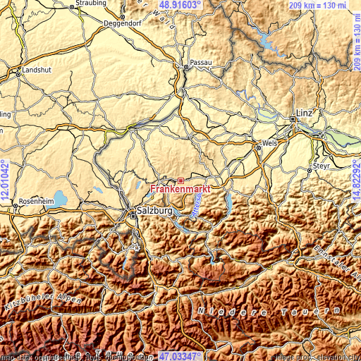 Topographic map of Frankenmarkt