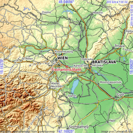 Topographic map of Fischamend-Markt