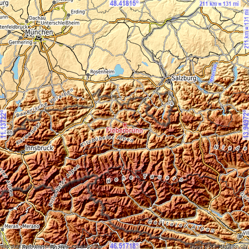 Topographic map of Fieberbrunn