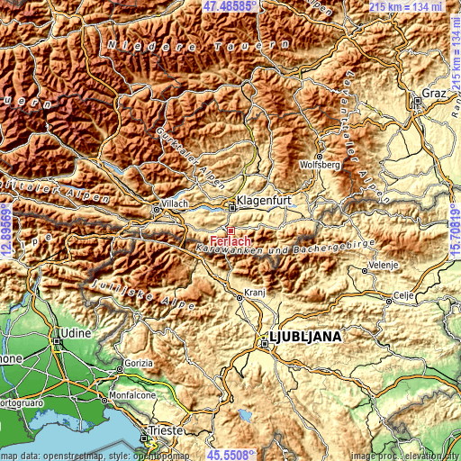 Topographic map of Ferlach