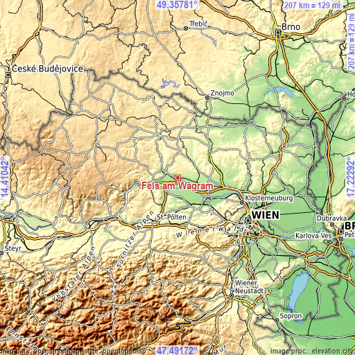 Topographic map of Fels am Wagram