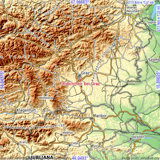 Topographic map of Feldkirchen bei Graz