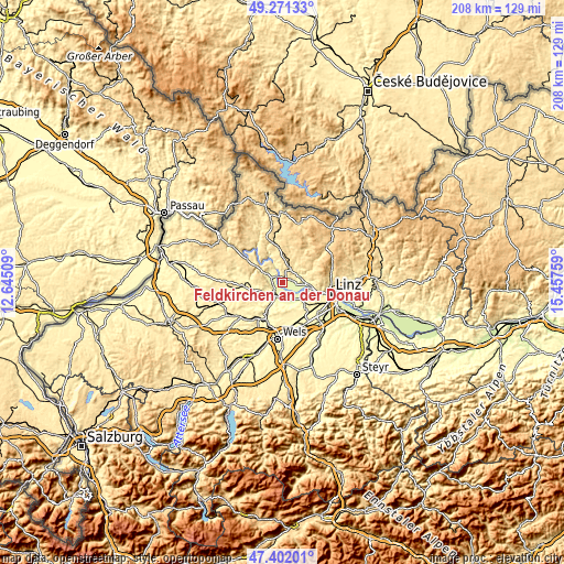 Topographic map of Feldkirchen an der Donau