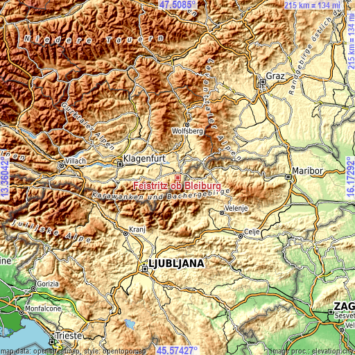 Topographic map of Feistritz ob Bleiburg