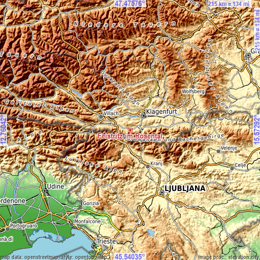 Topographic map of Feistritz im Rosental