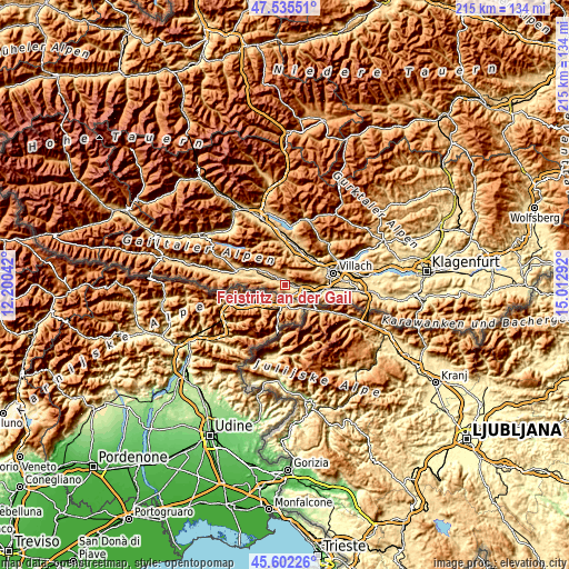 Topographic map of Feistritz an der Gail