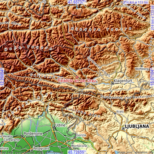 Topographic map of Feistritz an der Drau