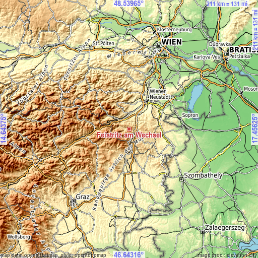 Topographic map of Feistritz am Wechsel