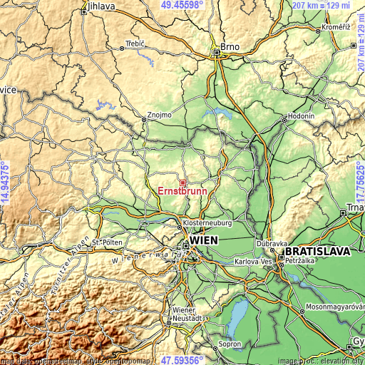 Topographic map of Ernstbrunn