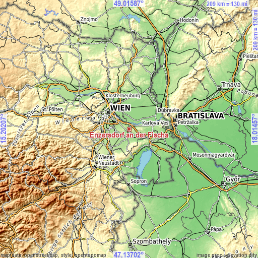 Topographic map of Enzersdorf an der Fischa